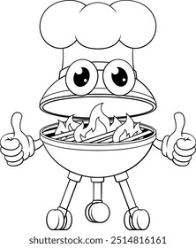 A barbecue chef cartoon mascot charcoal BBQ man person concept