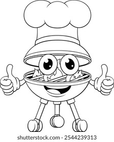 A barbecue chef cartoon mascot charcoal BBQ man person concept