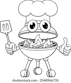 A barbecue chef cartoon mascot charcoal BBQ man person concept