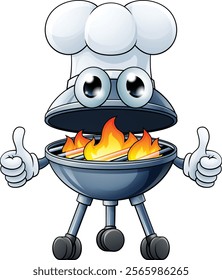 A barbecue chef cartoon mascot charcoal BBQ man person concept