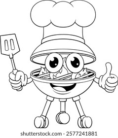 A barbecue chef cartoon mascot charcoal BBQ man person concept
