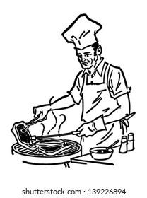 Barbecue Chef - Retro Clip Art Illustration