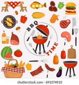 Barbecue color icons set for web and mobile design