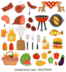 Barbecue color icons set for web and mobile design