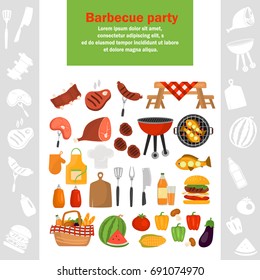 Barbecue color icons set for web and mobile design