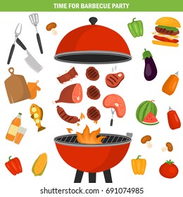 Barbecue color icons set for web and mobile design