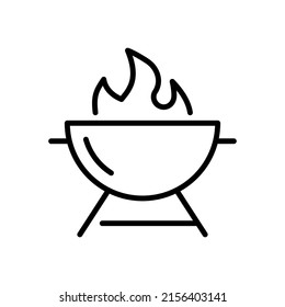 Barbecue Cooking Icon. Charcoal Grill Sign. Vector Illustration In Outline Style