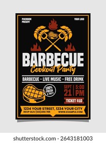 Barbecue Cookout Party Portrait flyer, bbq invitation poster vector template design