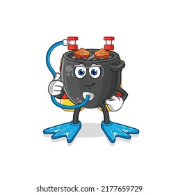 the barbecue diver cartoon. cartoon mascot vector