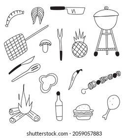 Barbecue elements set in doodle style in vector