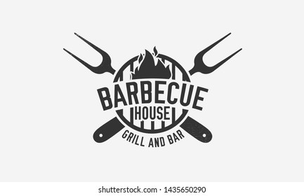 Barbecue emblem template. BBQ logo, poster with grill forks. Trendy simple logo design. Vector illustration