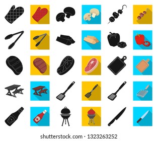 Barbecue and equipment black,flat icons in set collection for design. Picnic and fried food vector symbol stock web illustration.
