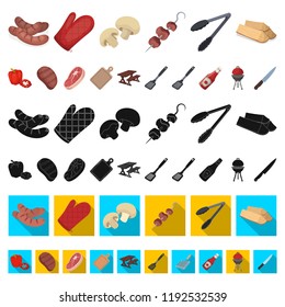 Barbecue and equipment cartoon icons in set collection for design. Picnic and fried food vector symbol stock web illustration.
