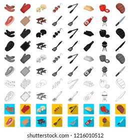 Barbecue and equipment cartoon icons in set collection for design. Picnic and fried food vector symbol stock web illustration.