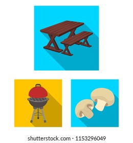 Barbecue and equipment flat icons in set collection for design. Picnic and fried food vector symbol stock web illustration.