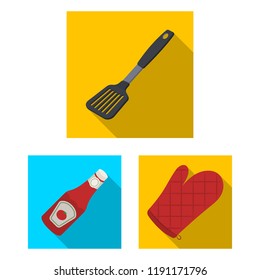 Barbecue and equipment flat icons in set collection for design. Picnic and fried food vector symbol stock web illustration.