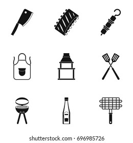 Barbecue equipment icons set. Simple set of 9 barbecue equipment vector icons for web isolated on white background