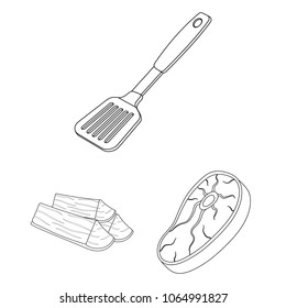 Barbecue and equipment outline icons in set collection for design. Picnic and fried food vector symbol stock web illustration.