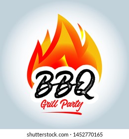 Barbecue fire logo. BBQ logotype, party design, invitation, ad design.  BBQ template menu design. Barbecue Food flyer. Barbecue advertisement.