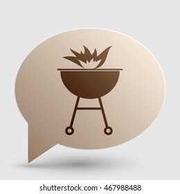 Barbecue with fire sign. Brown gradient icon on bubble with shadow.