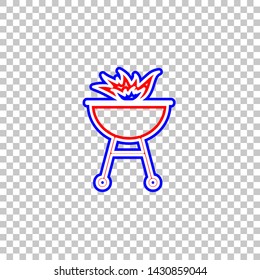 Barbecue with fire sign. Red, white and contour icon at transparent background. Illustration.
