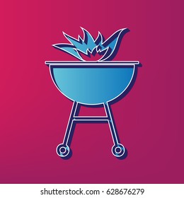 Barbecue with fire sign. Vector. Blue 3d printed icon on magenta background.