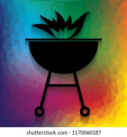 Barbecue with fire sign. Vector. Flat style black icon on white.