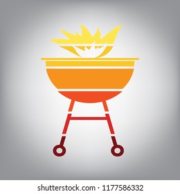 Barbecue with fire sign. Vector. Horizontally sliced icon with colors from sunny gradient in gray background.