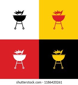 Barbecue with fire sign. Vector. Icons of german flag on corresponding colors as background.
