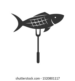 Barbecue fish logo template vector badge Design Isolated