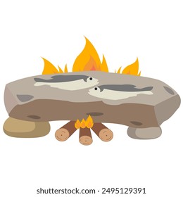 Barbecue. Fish. Fish on fire. Grill. Fast food. Isolated object. Flat design. icon. Vector Illustrator