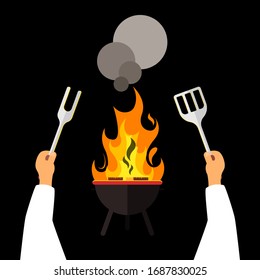 Barbecue flat grill and glilling supplies, isolated set of bbq illustration.