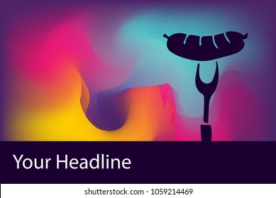 Barbecue Flat Line Icon. Creative Abstract Art Background Color Pink, Yellow, Blue, Violet. Graphic Design Concept, Element, Vector Illustration EPS 10. 