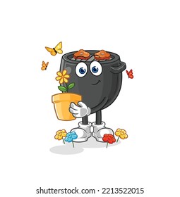 the barbecue with a flower pot. character vector