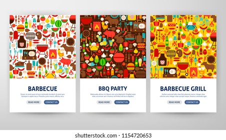 Barbecue Flyer Concepts. Vector Illustration of Outline Web Banner Design.