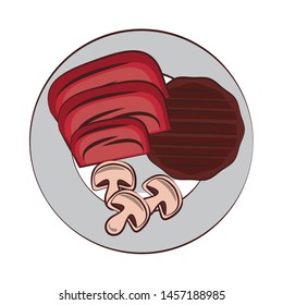 Barbecue food burger and mushroom and steak on dish vector illustration graphic design