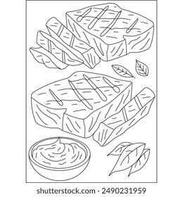 barbecue food dish coloring book page for kids or grown adults coloring book mindful relaxation activity