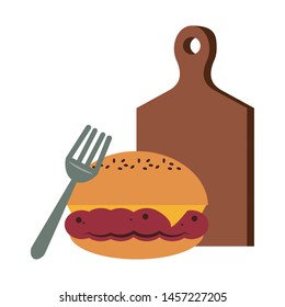 Barbecue food hamburger with fork on table vector illustration graphic design