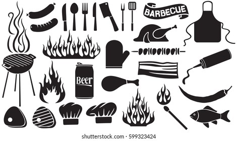 barbecue and food icons set vector illustration