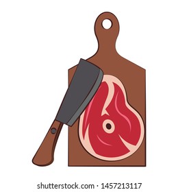 Barbecue food steak and axe on table vector illustration graphic design