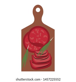 Barbecue food steak and burgers on table vector illustration graphic design