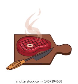 Barbecue food steak and knife in table vector illustration graphic design