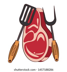 Barbecue food steak with turner and fork vector illustration graphic design