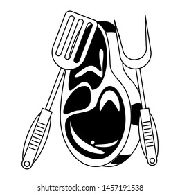 Barbecue food steak with turner and fork vector illustration graphic design