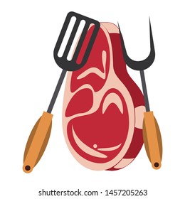 Barbecue food steak with turner and fork vector illustration graphic design