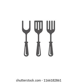 Barbecue fork and spatula silhouette vector illustration. Grill tools graphics isolated on white background.