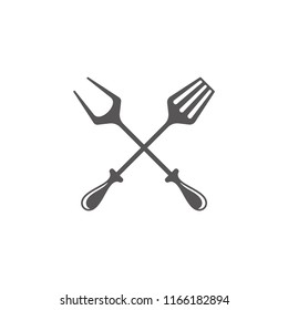Barbecue fork and spatula silhouette vector illustration. Grill tools graphics isolated on white background.
