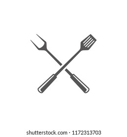 Barbecue fork and spatula silhouette vector illustration. Grill tools graphics isolated on white background.