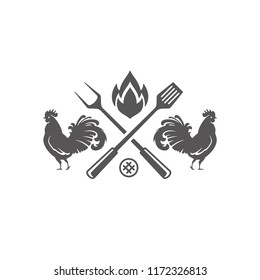 Barbecue fork and spatula silhouette vector illustration. Grill tools graphics isolated on white background.