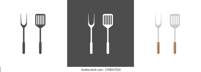 Horquilla de barbacoa con espátula. Logo de la plantilla de símbolos. Diseño plano de ilustración vectorial.